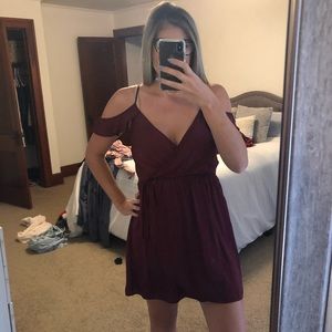 Maroon cold shoulder dress